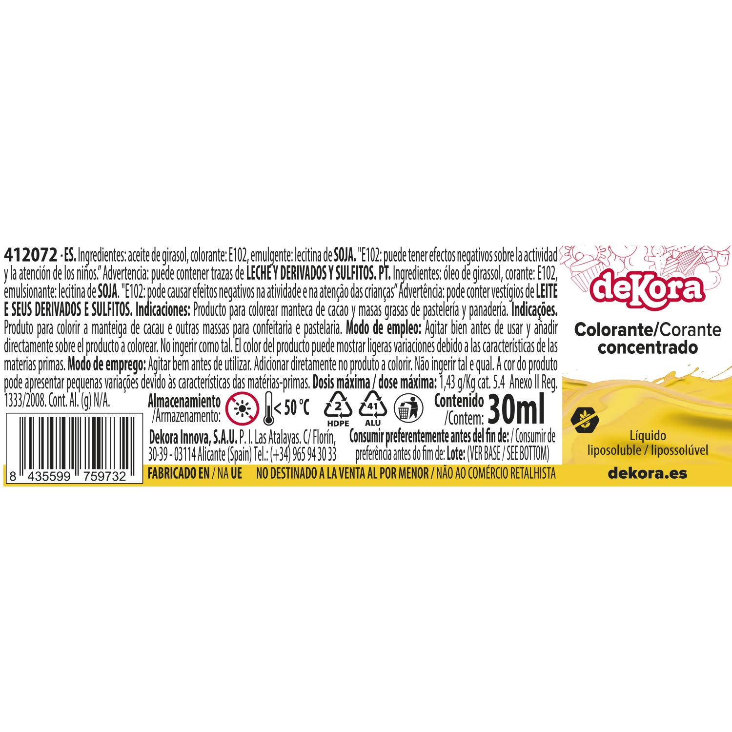 COLORANTE CONCENTRADO AMARILLO LIQ. LIPOSOLUBLE 30ML