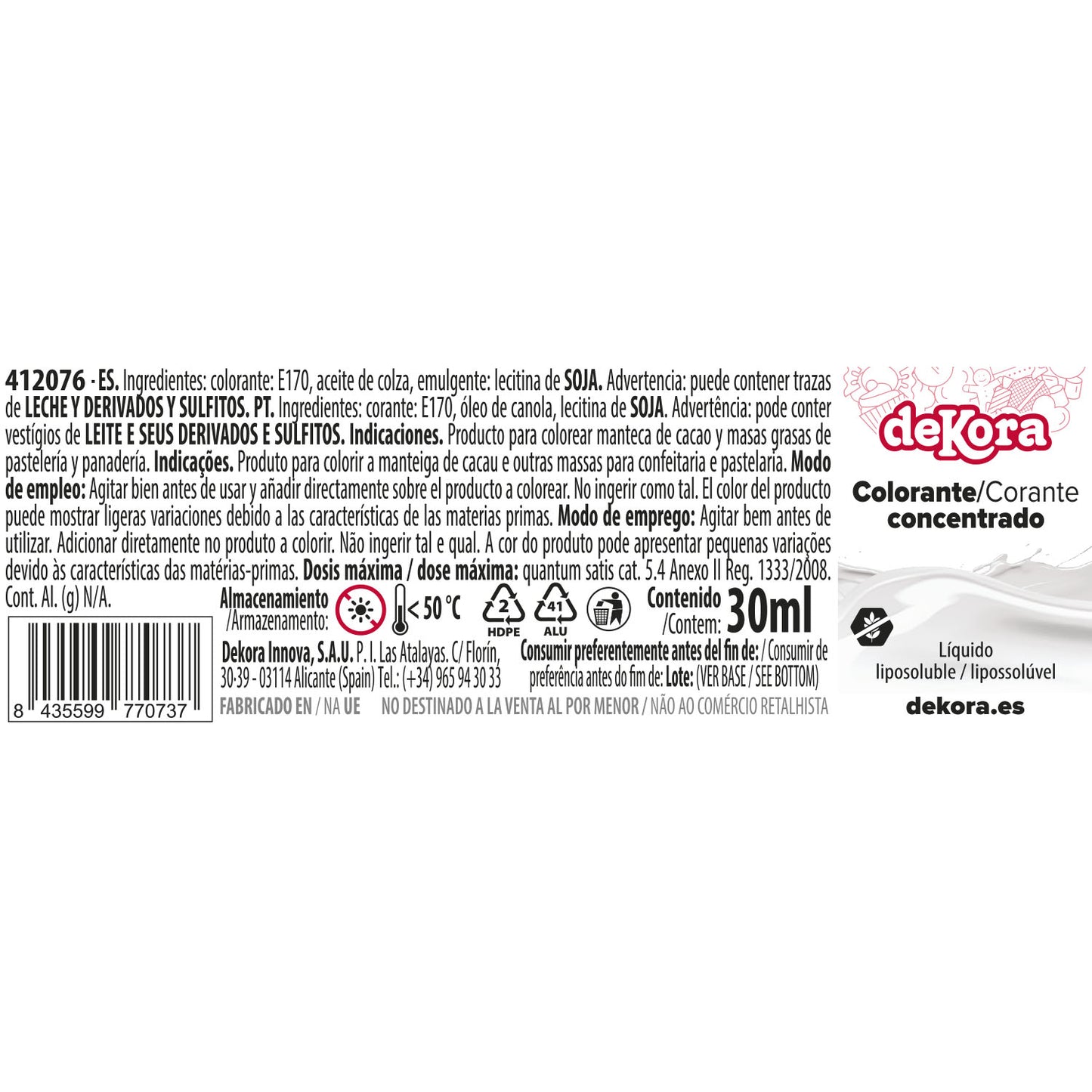 COLORANTE CONCENTRADO BLANCO LIQ. LIPOSOLUBLE 30ML
