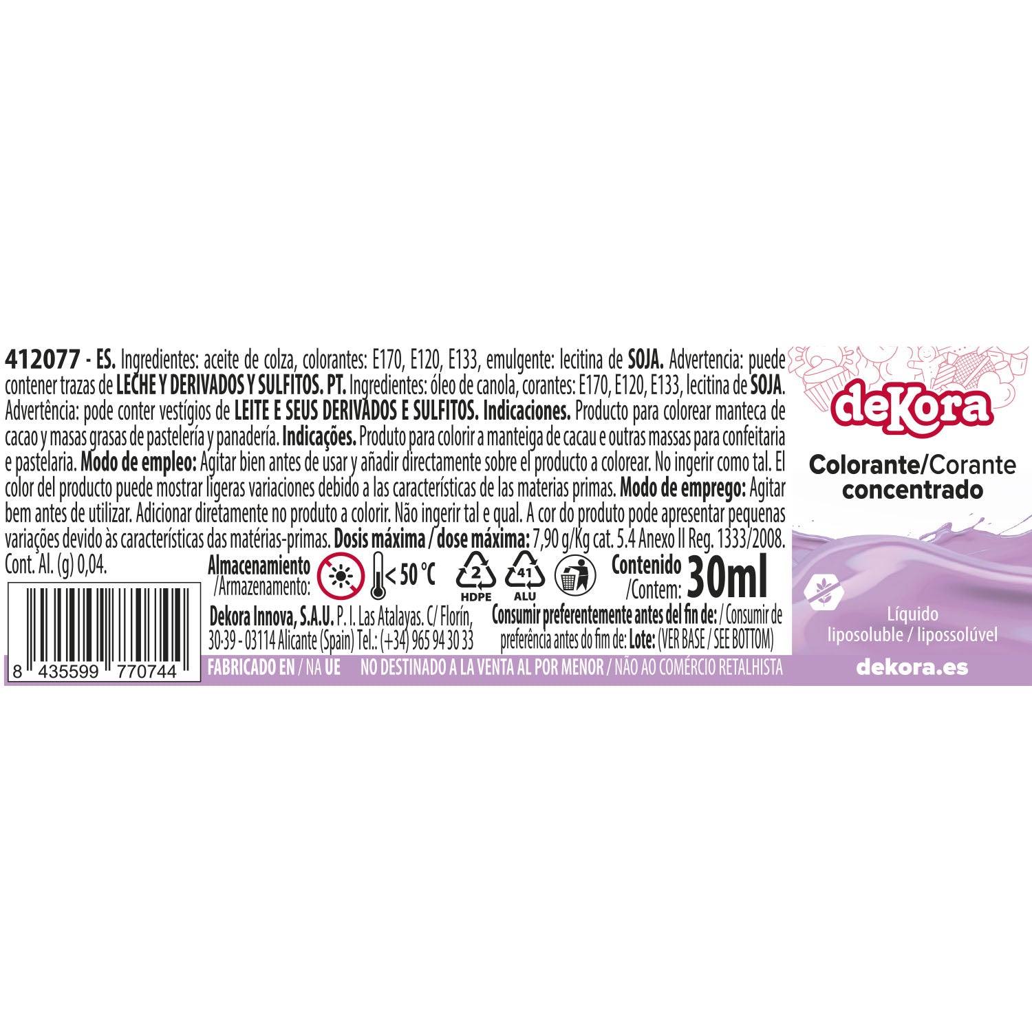 COLORANTE CONCENTRADO LILA LIQ. LIPOSOLUBLE 30ML