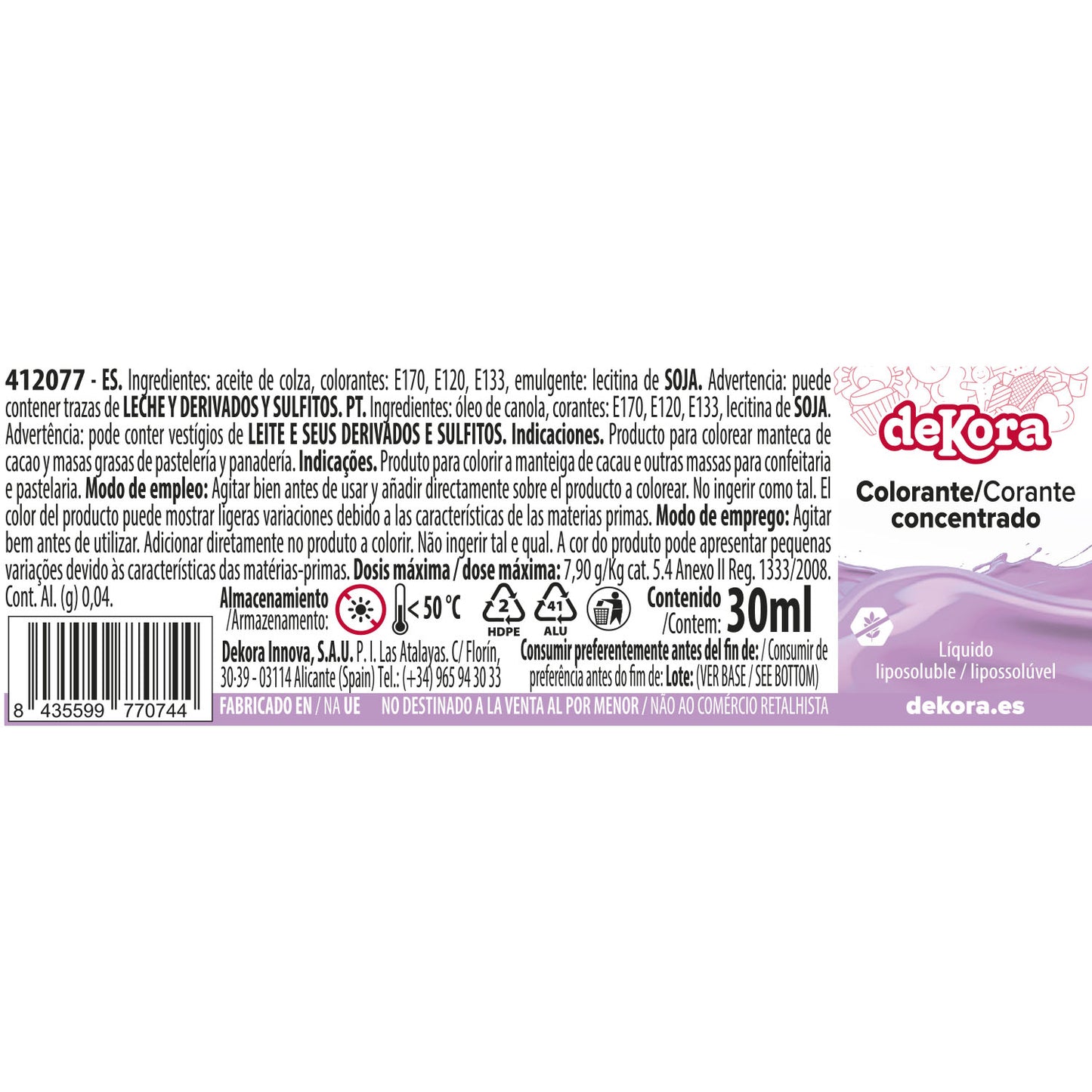 COLORANTE CONCENTRADO LILA LIQ. LIPOSOLUBLE 30ML