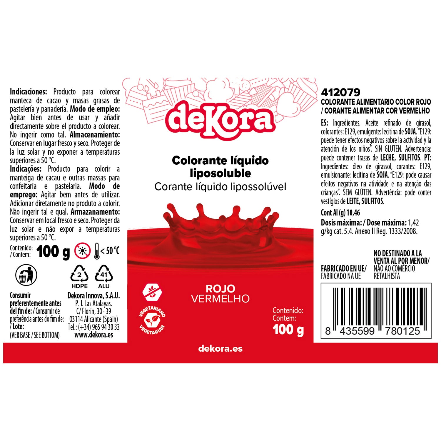 COLORANTE LIQUIDO LIPOSOLUBILE ROSSO SENZA E120 100ML