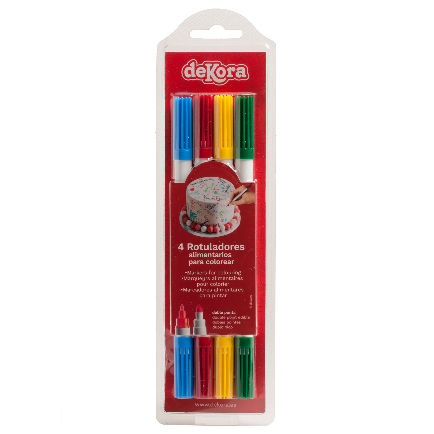 4 CANETAS C/ TINTA COMESTÍVEL PONTA DUPLA CORES