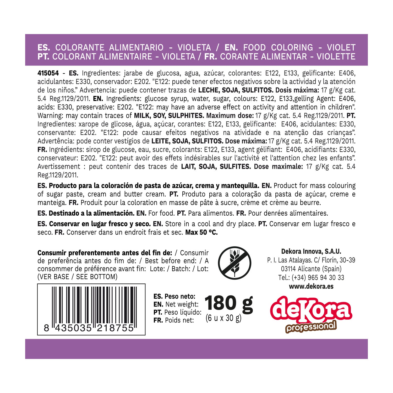 6 CORANTES ALIMENTARES EM GEL HIDROSSOLÚVEIS ROXOS 30G