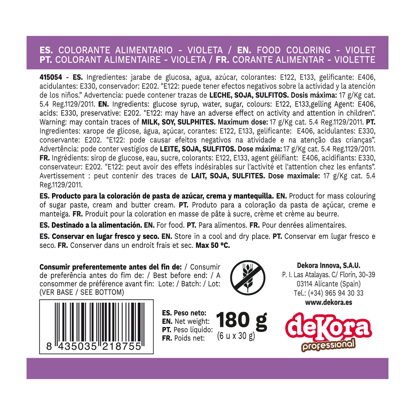 6 CORANTES ALIMENTARES EM GEL HIDROSSOLÚVEIS ROXOS 30G