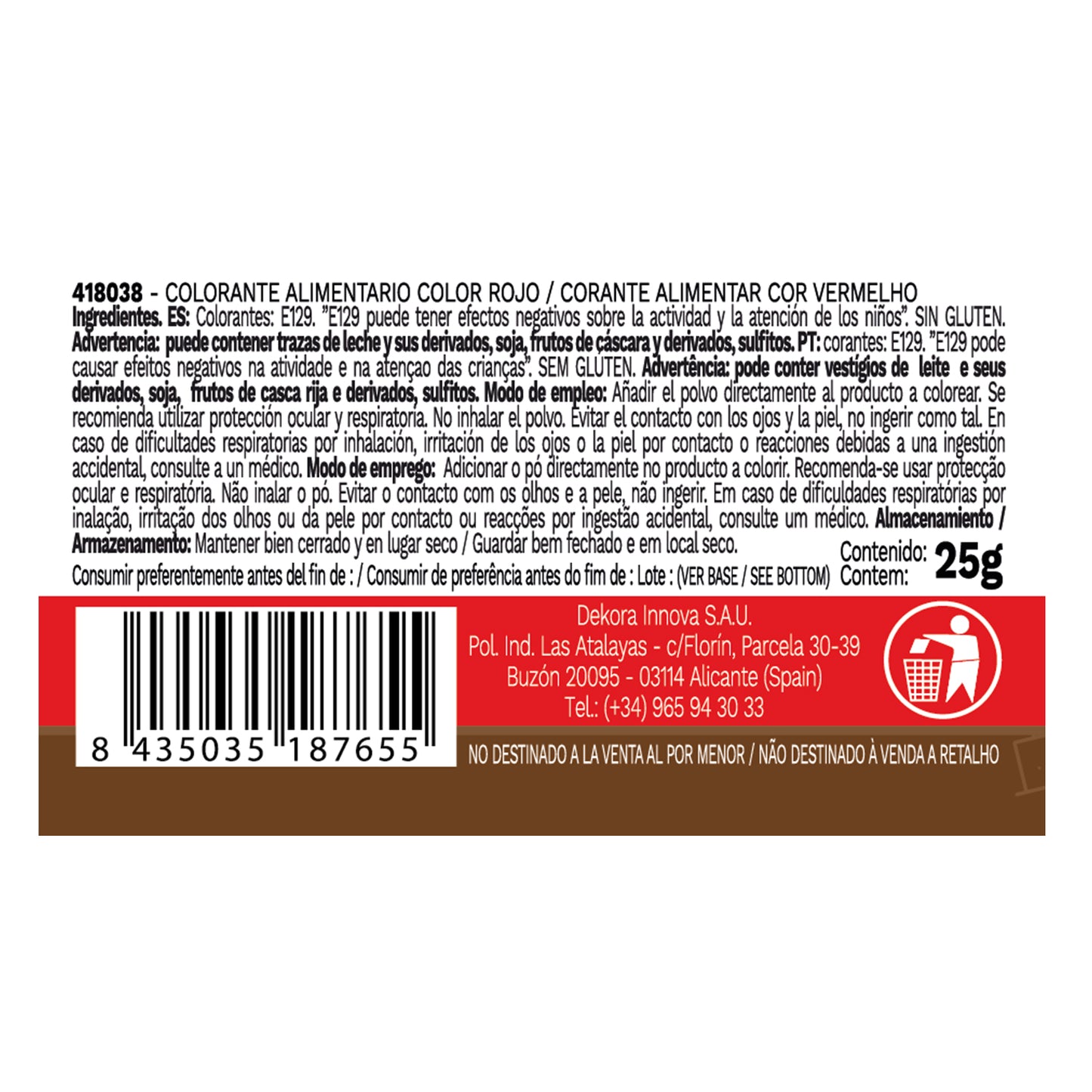 COLORANTE LIPOSOLUBLE ROJO EN POLVO 25G