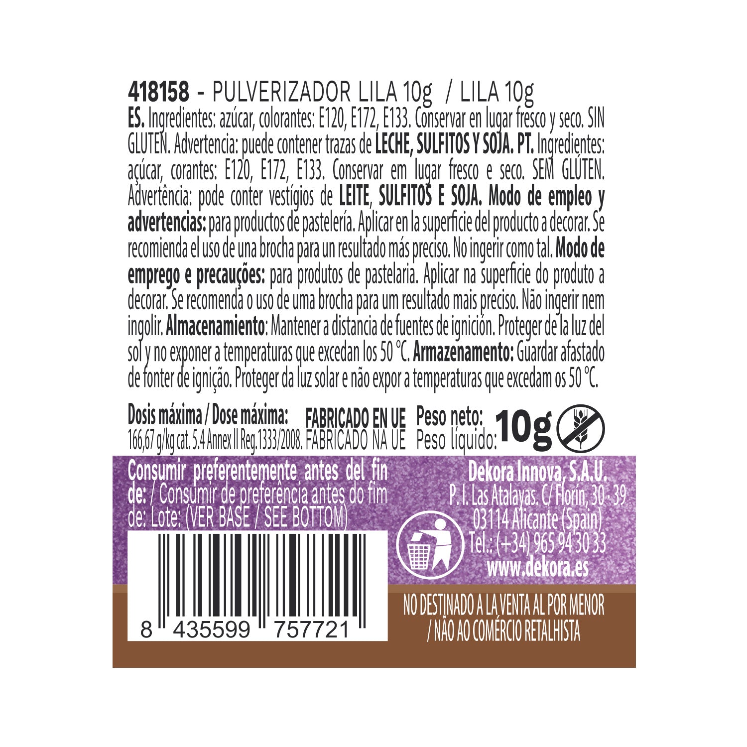 PULVERIZADOR LILA PERLADO 10G SIN E171
