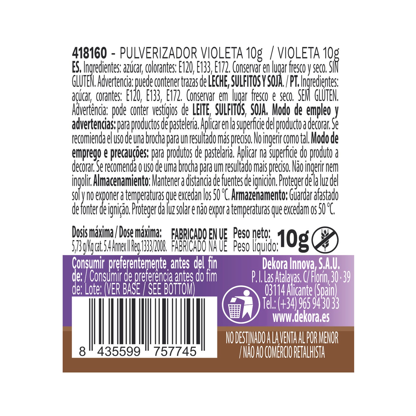 PULVERIZADOR VIOLETA PERLADO 10G SIN E171