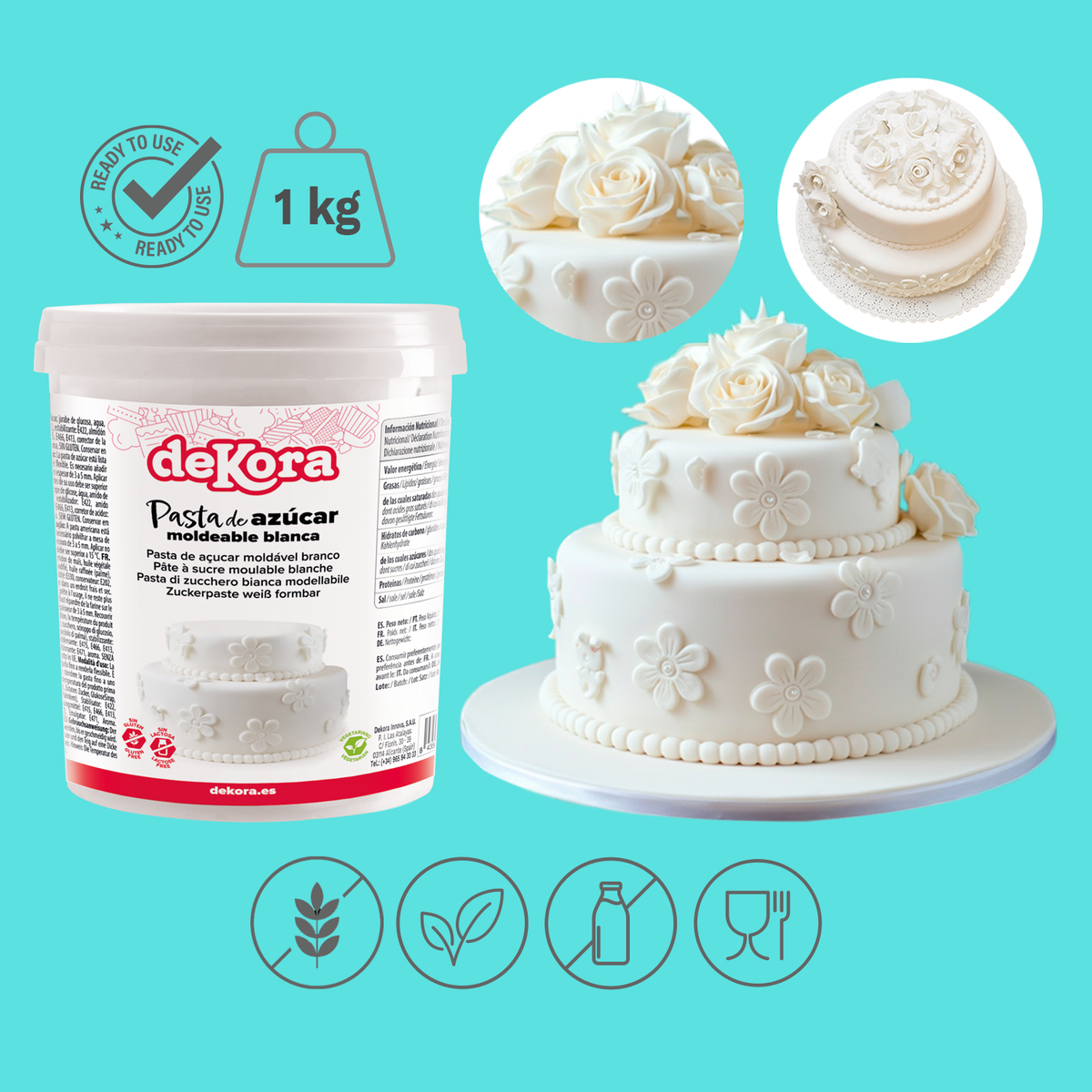 PASTA DE AÇÚCAR / FONDANT PARA MOLDAR BRANCA 1 KG
