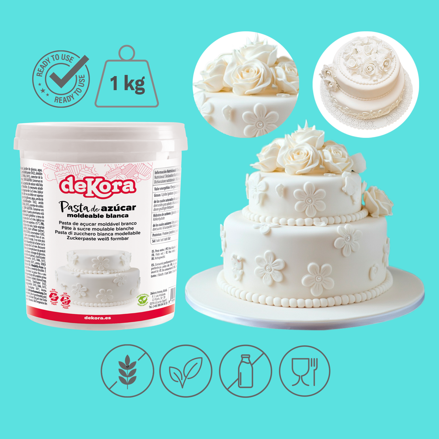 WHITE MOULDABLE SUGAR PASTE FONDANT 1 KG