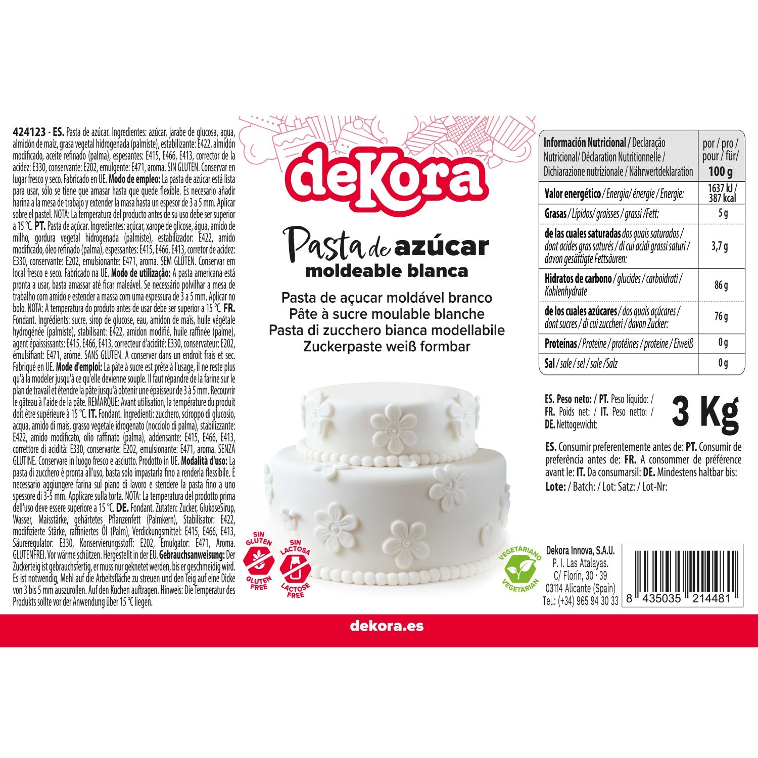 PASTA AZÚCAR/FONDANT BLANCO SIN GLUTEN 3KG
