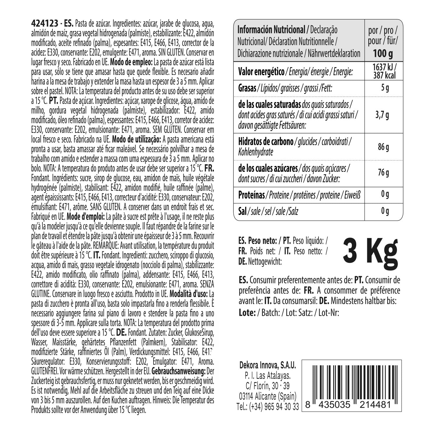 PASTA DE AÇÚCAR P/ MOLDAR BRANCA 3 KG