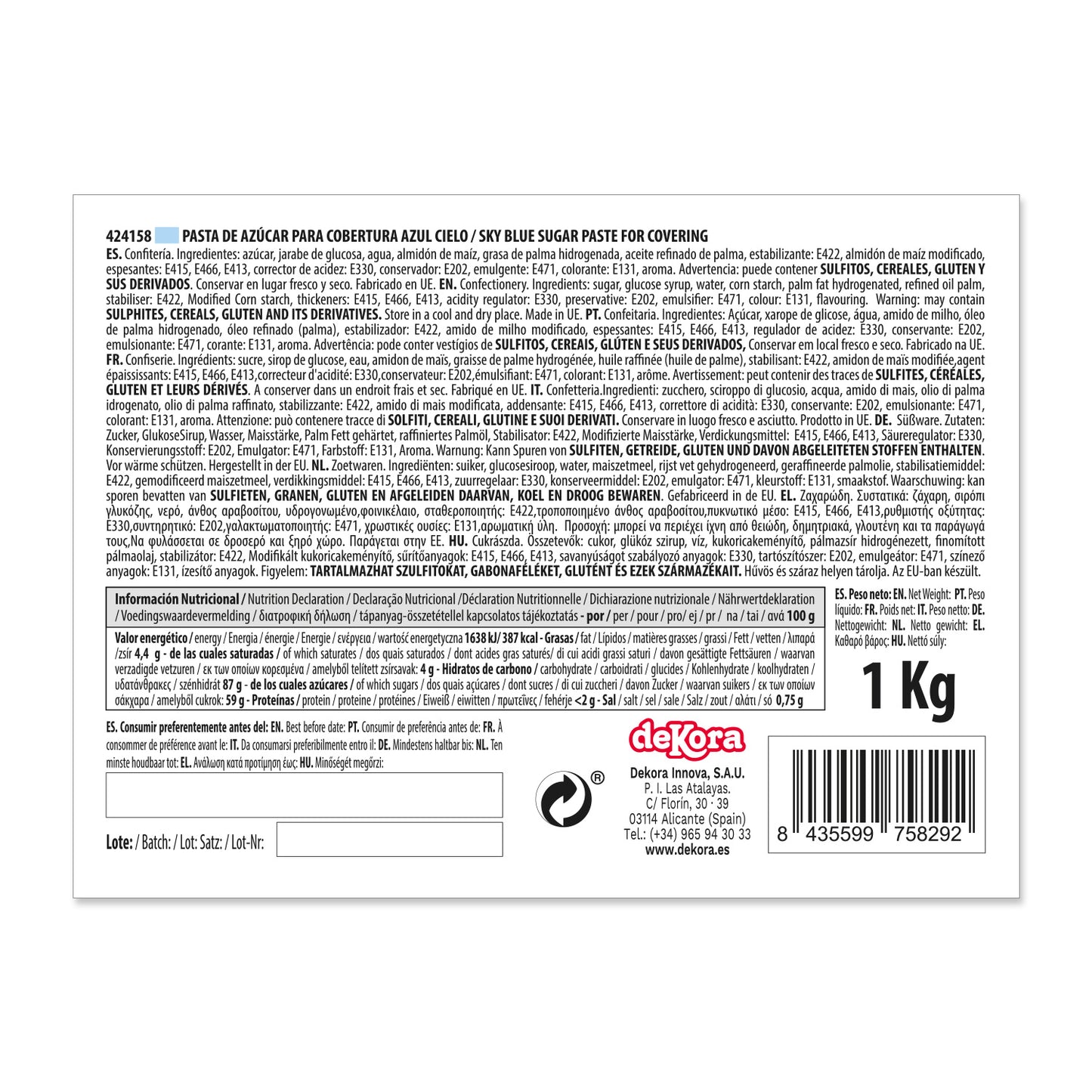 PASTA DI ZUCCHERO CELESTE 1 KG