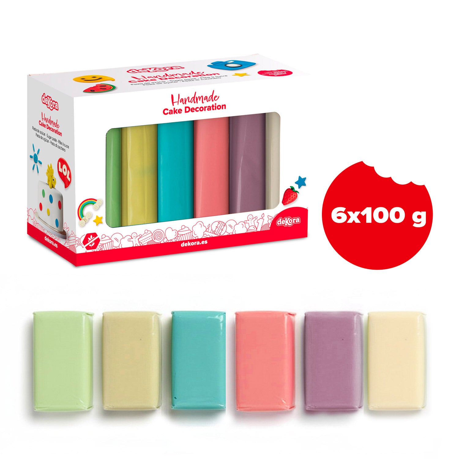 PACK FONDANT 6 PASTEL COLOURS 600GR