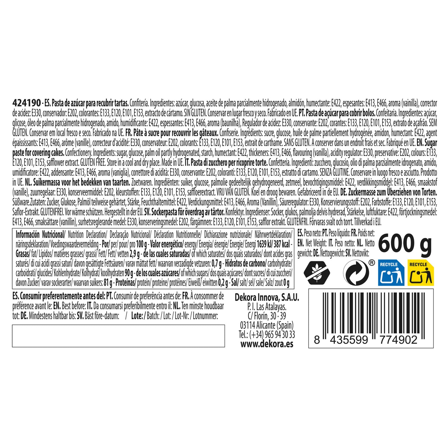 MISSION SPATIALE PACK FONDANT 6 COULEURS 600GR