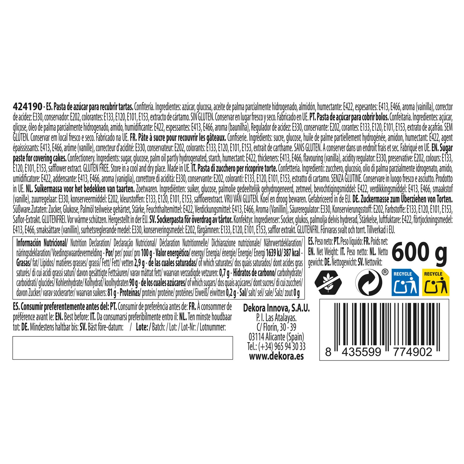 MISSION SPATIALE PACK FONDANT 6 COULEURS 600GR