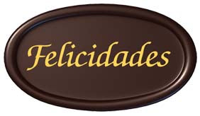 "TARGHETTA CIOCCOLATO OVALE ""FELICIDADES"" 46x26 mm"