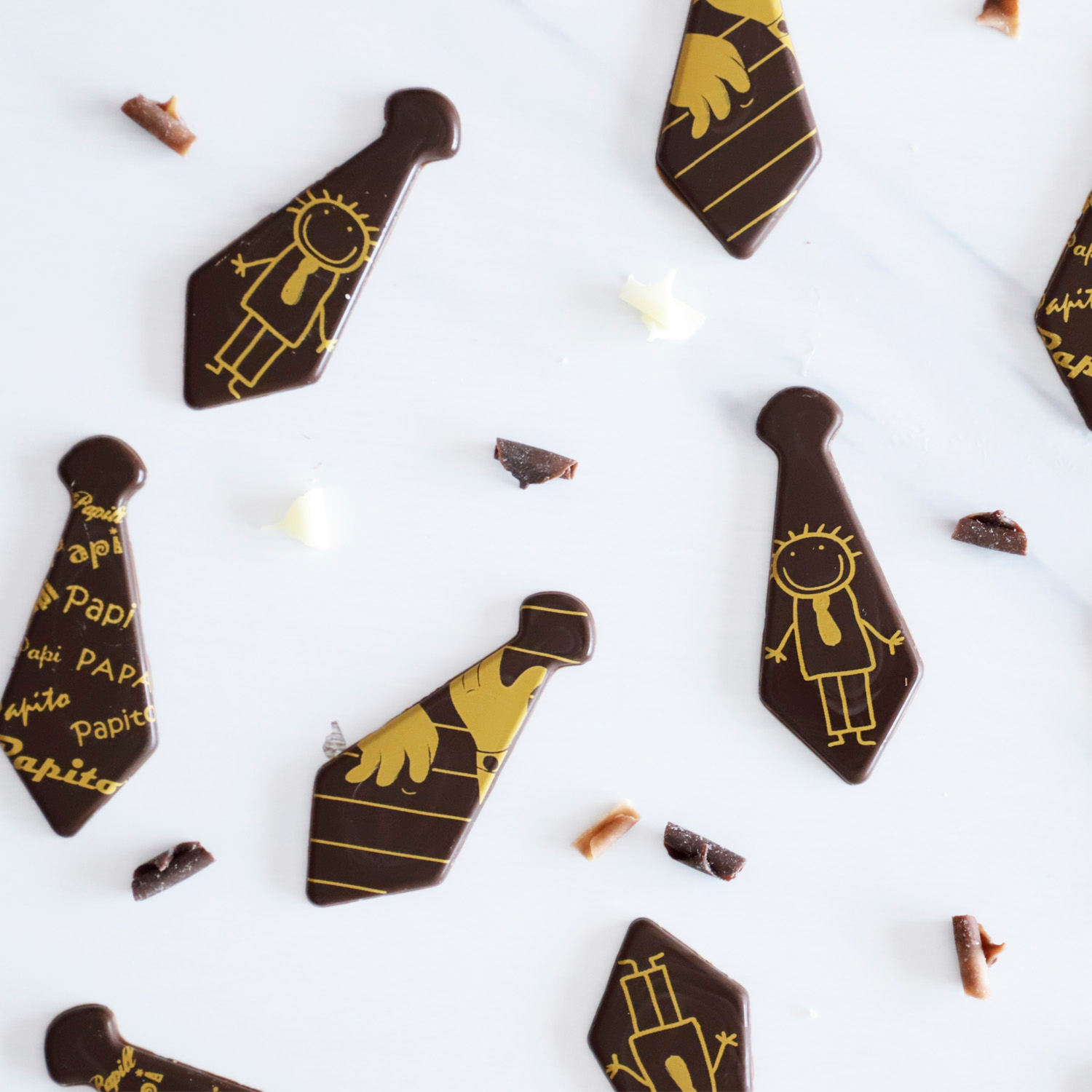 FATHERS DAY TIE DARK CHOCOLATE CAKE DECORATION 3 ASSORTED DESIGNS 56 x23 MM