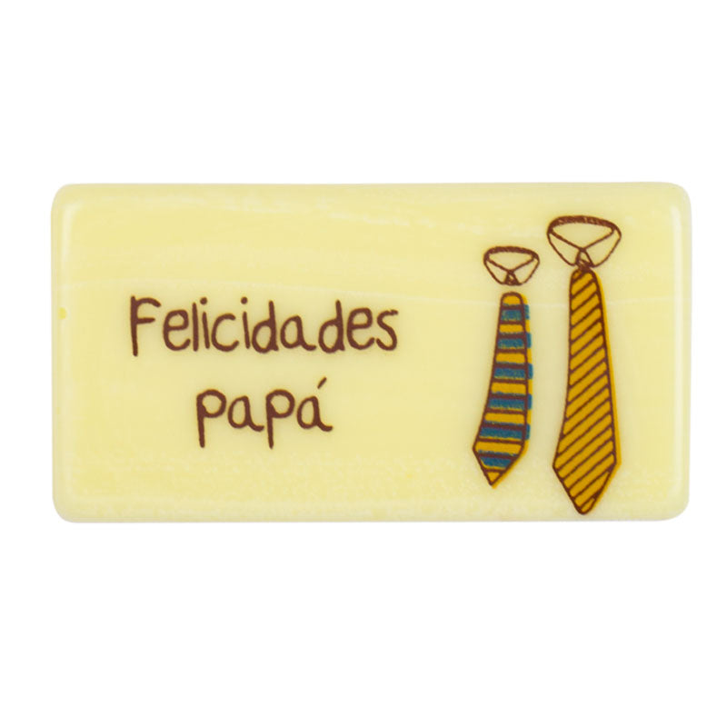 PLACA RECTANGULAR DE CHOCOLATE BLANCO FELICIDADES PAPÁ 5,4 x 2,9 CM