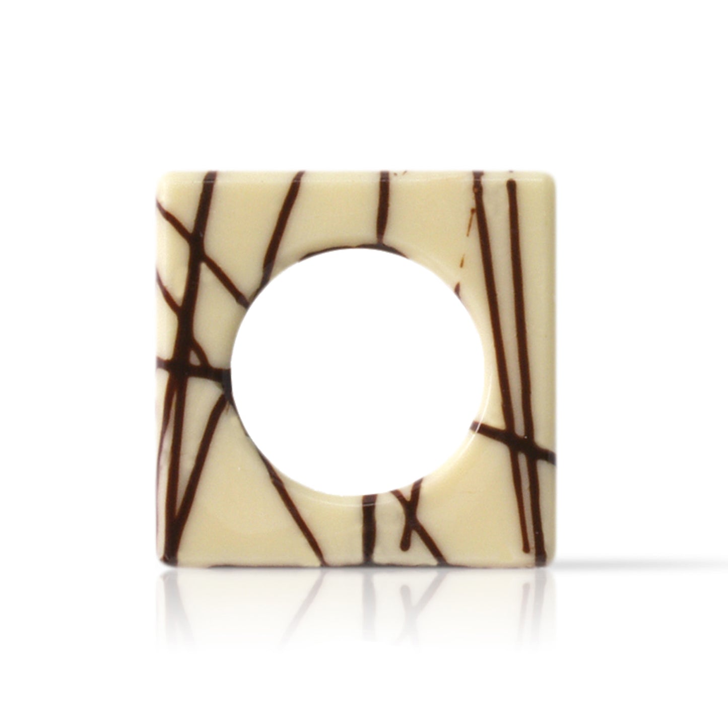 CIOCCOLATO QUADRATO BIANCO CON RIGHE NERE 46X46MM