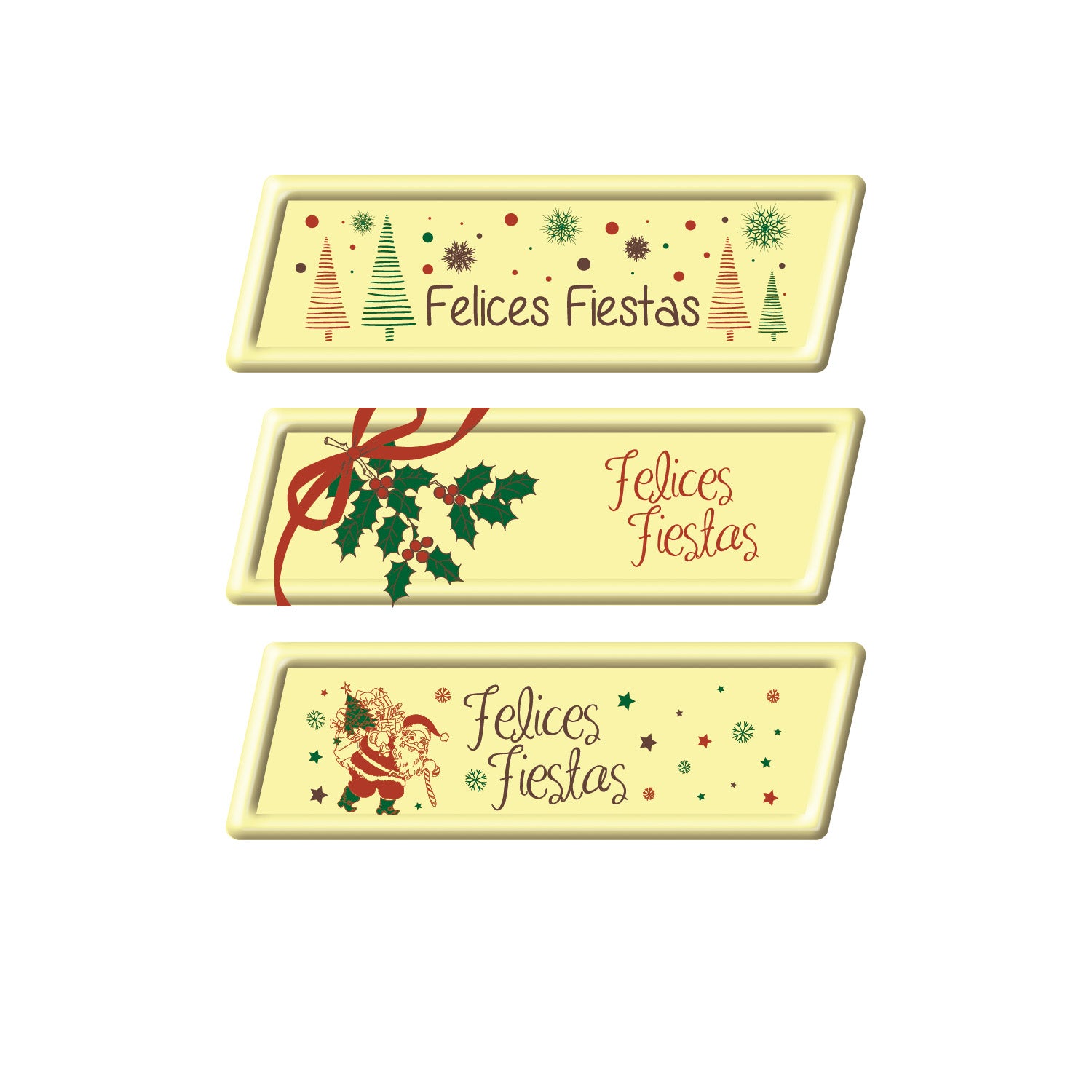 WHITE CHOCOLATE CHRISTMAS FELICES FIESTAS 70X23MM