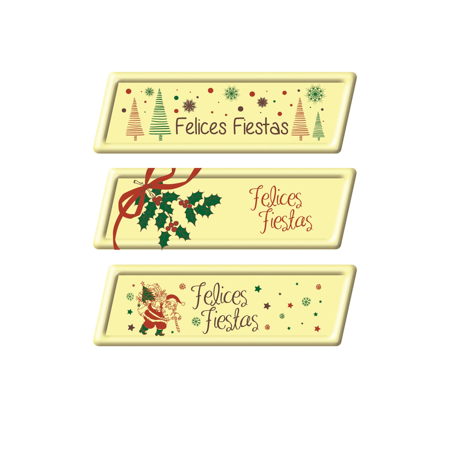 WHITE CHOCOLATE CHRISTMAS FELICES FIESTAS 70X23MM