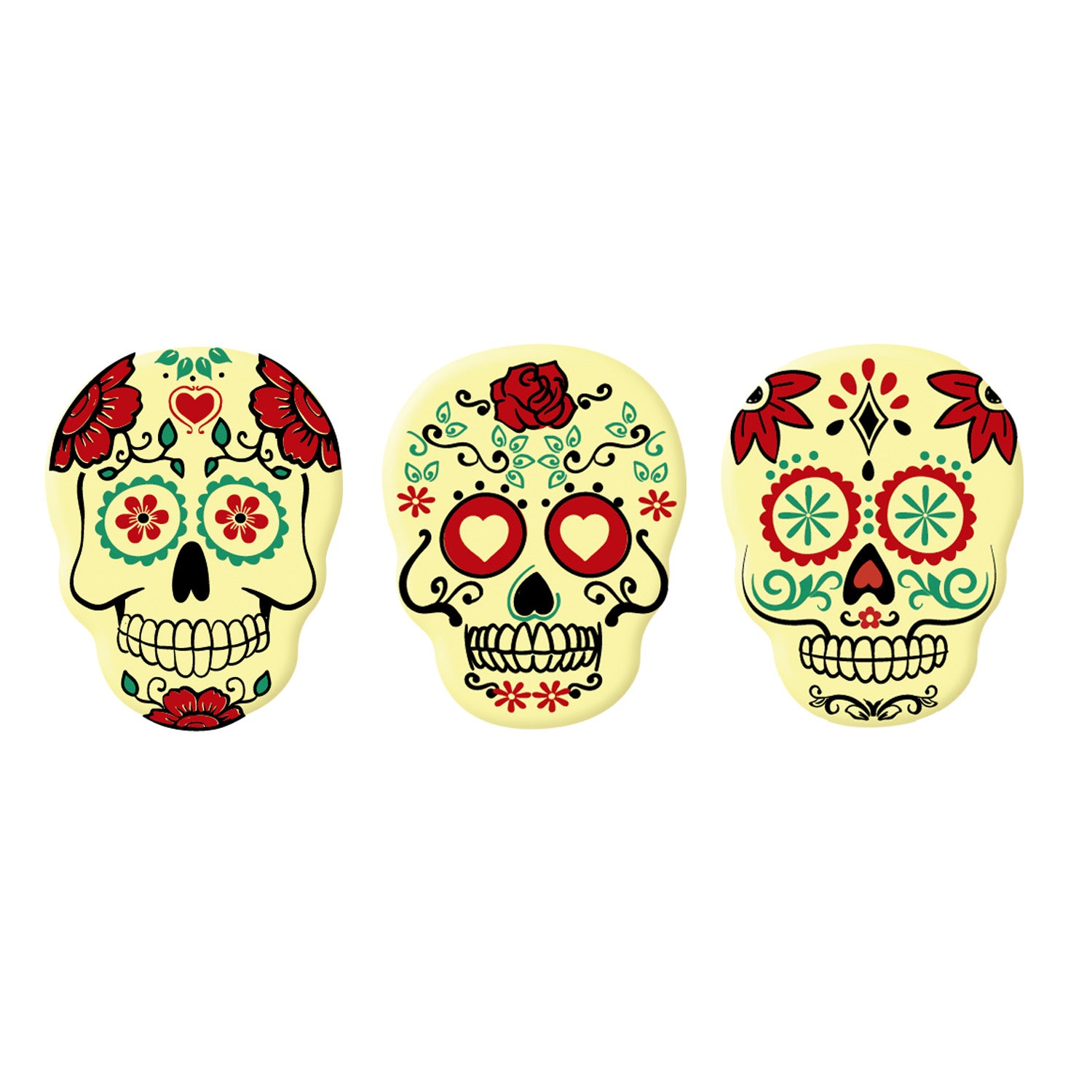 WHITE CHOCOLATE DECORATION ASSORTED SKULLS 3 MODELS 120 UNITS