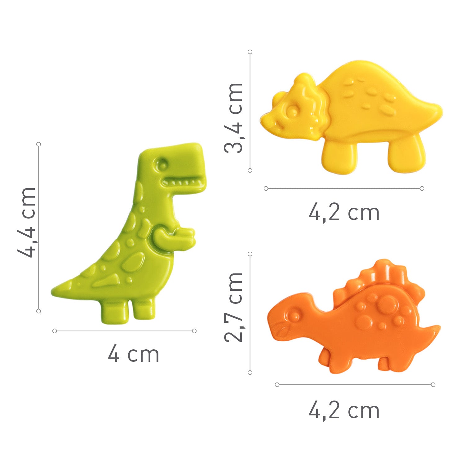 DINOSAURIOS CHOCOLATE BLANCO COLORES 42X34/44X40/42X27MM