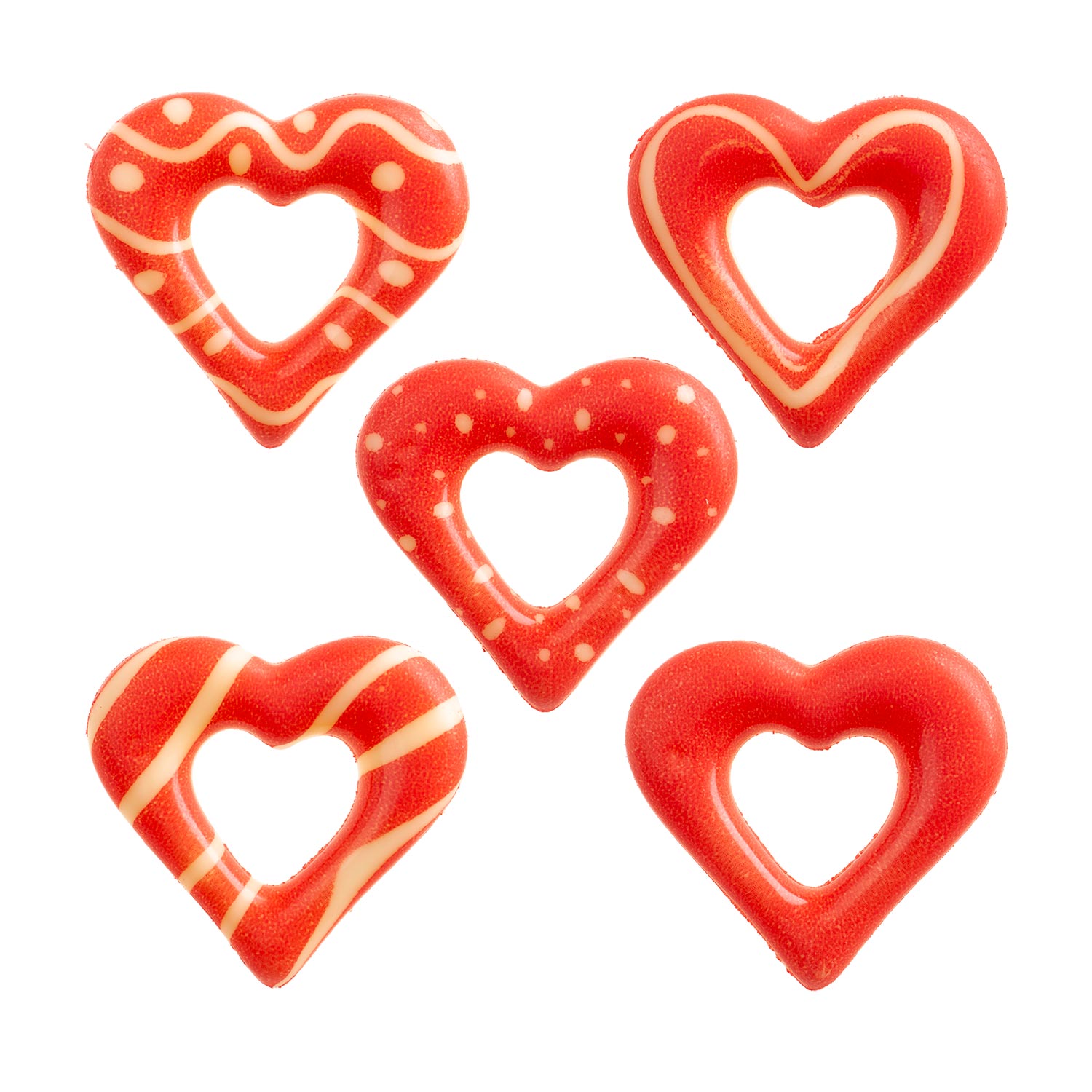 ASSORTED WHITE CHOCOLATE HEARTS WITH HOLE 33X31MM