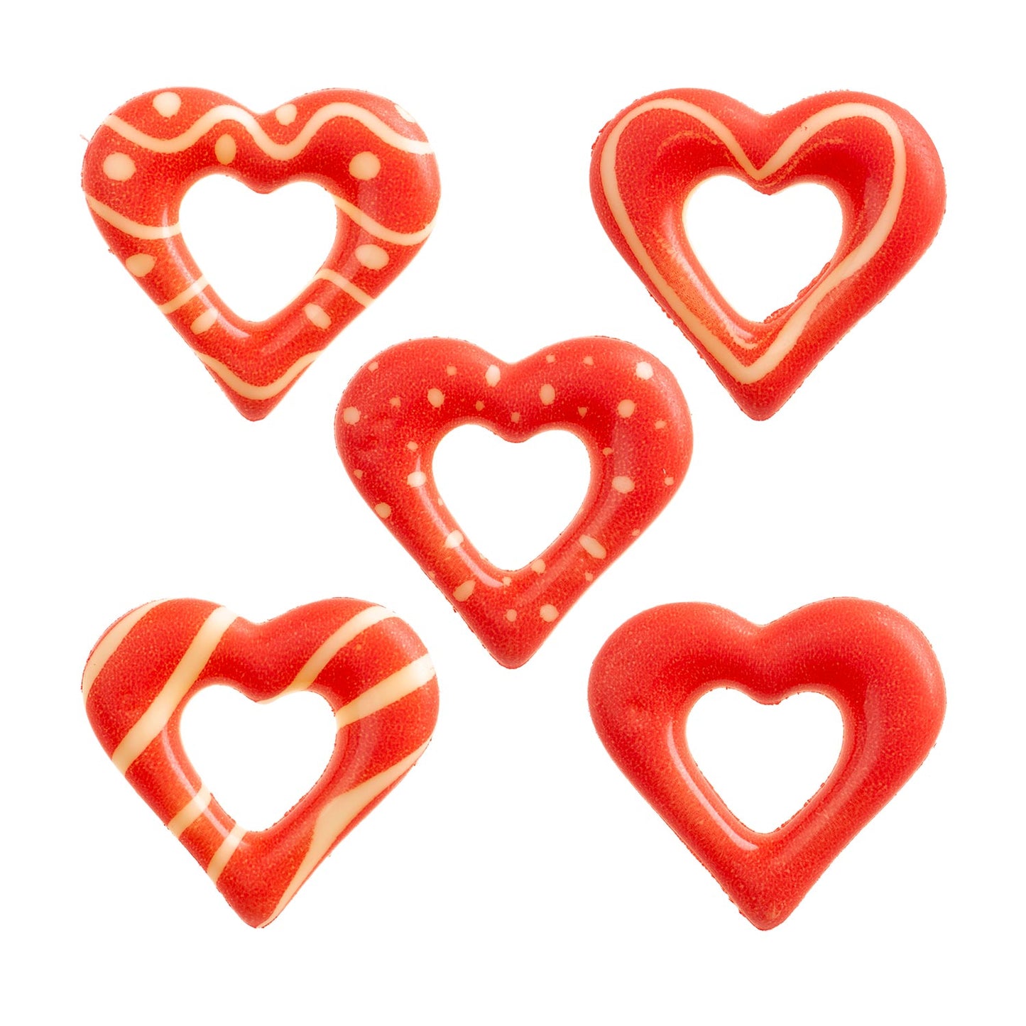 CORAÇÕES DE CHOCOLATE BRANCO SORTIDO COM FURO 33X31MM