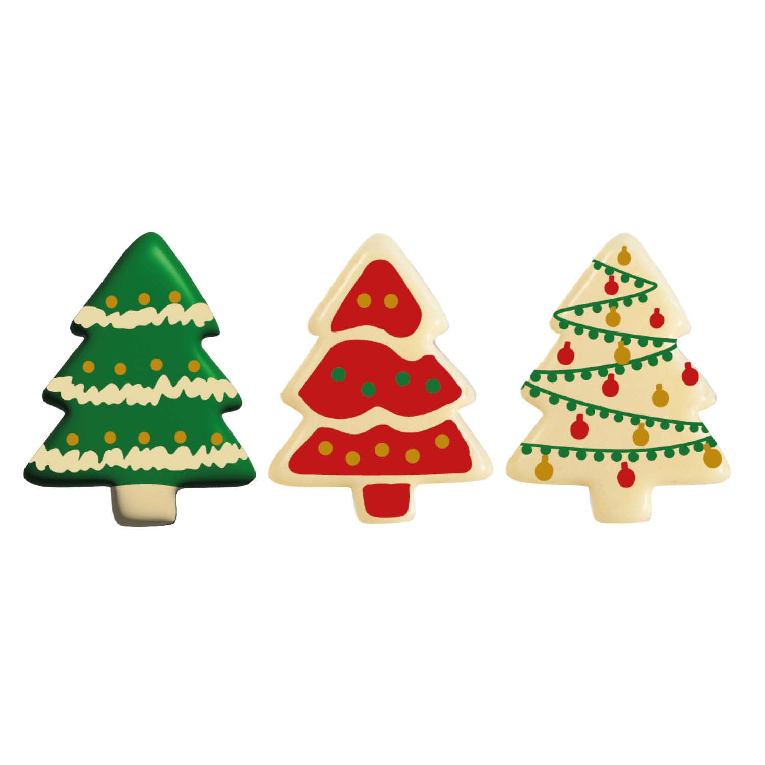 DECORATION ASSORTED WHITE CHOCO CHRISTMAS TREES 34X27MM