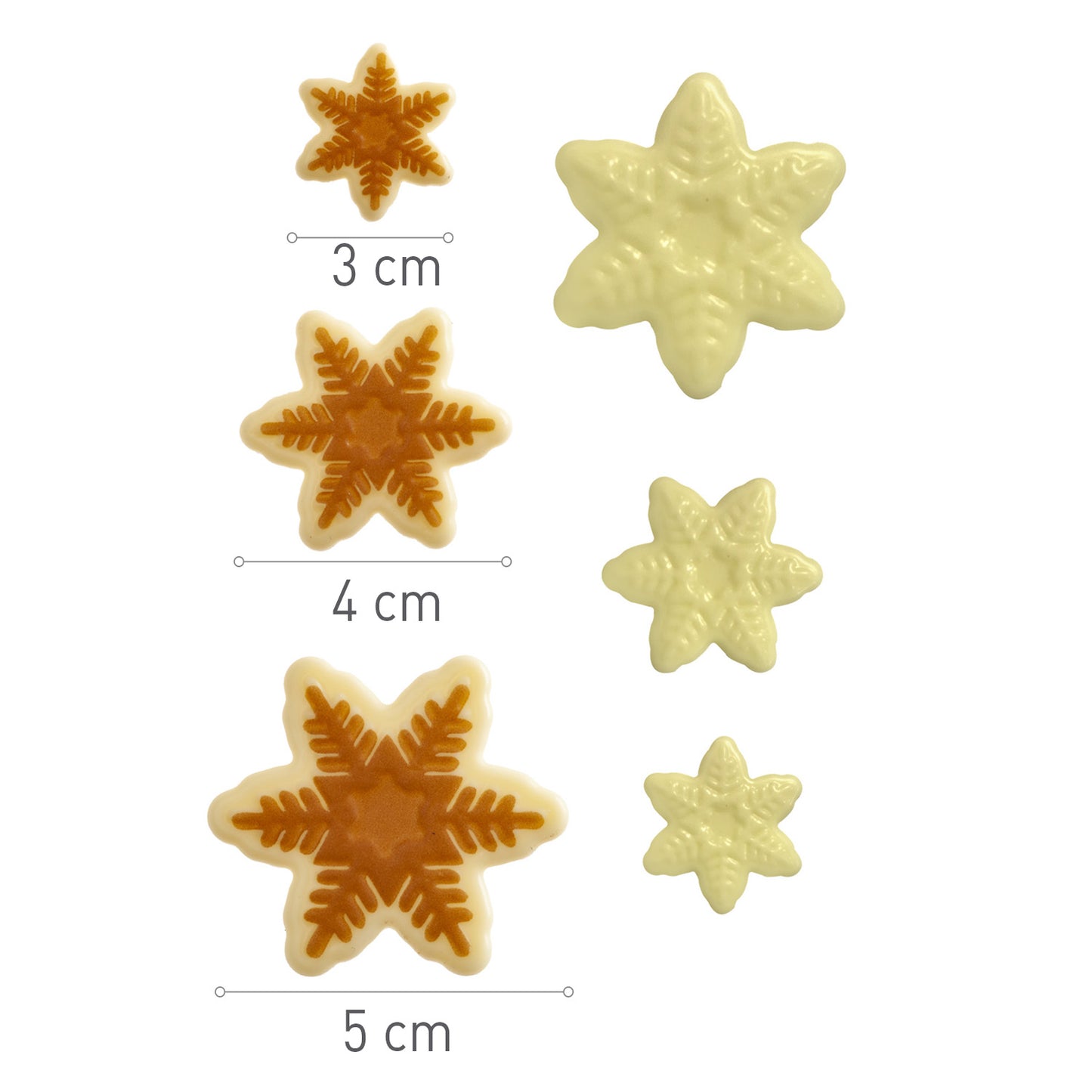 DECORACION CHOCO BLANCO COPOS DE NIEVE 6 MOD 48UDS