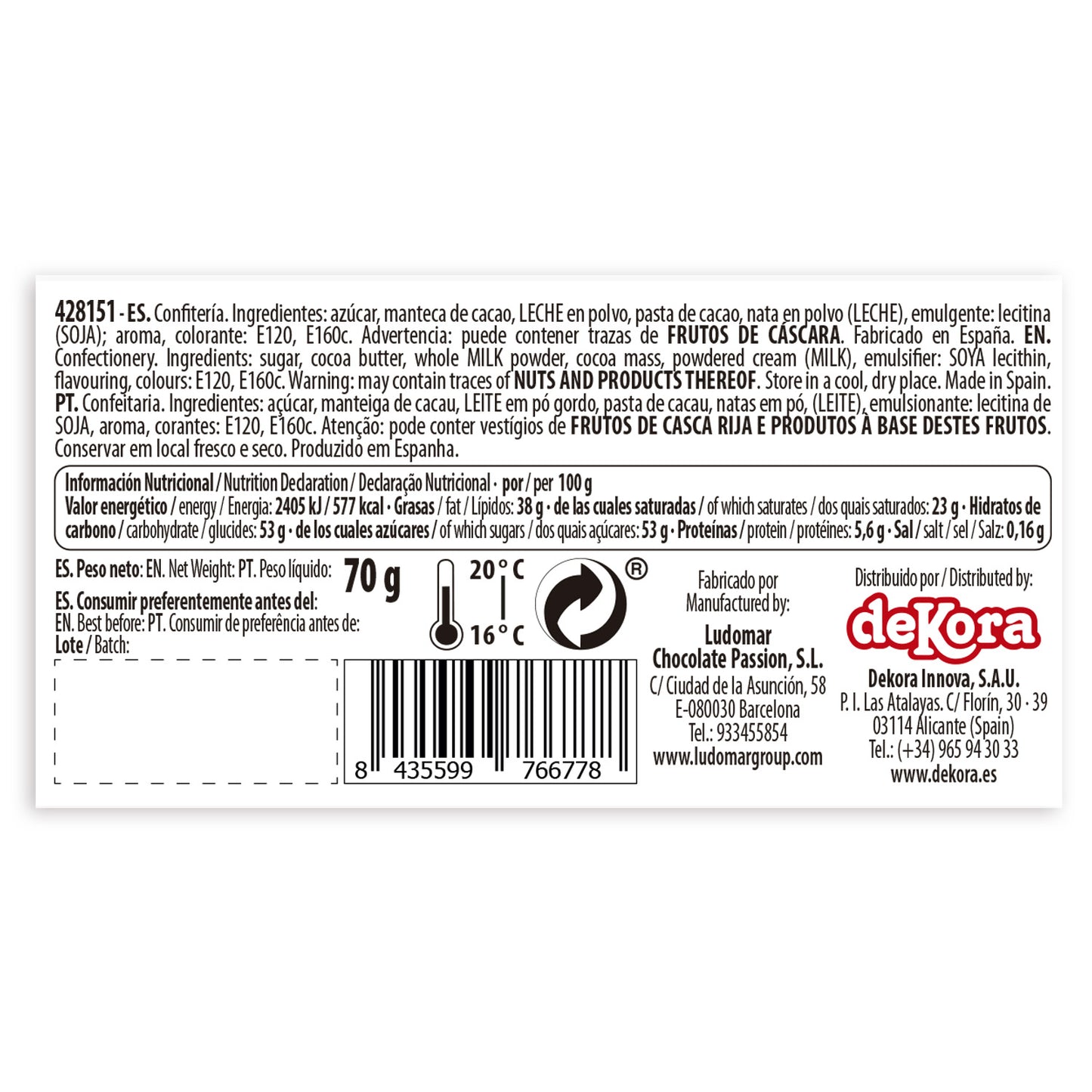 MINI BAG DECORAZIONE CIOCCOLATO AL LATTE 77X121MM