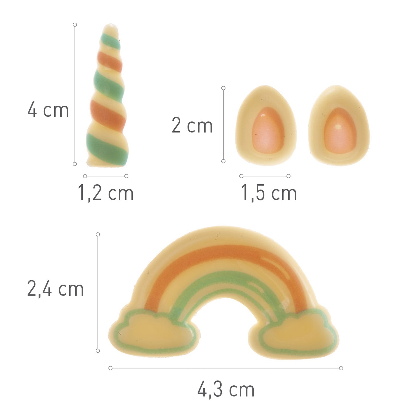 ASSORTIMENTO UNICORNI DI CIOCCOLATO BIANCO 20-40MM