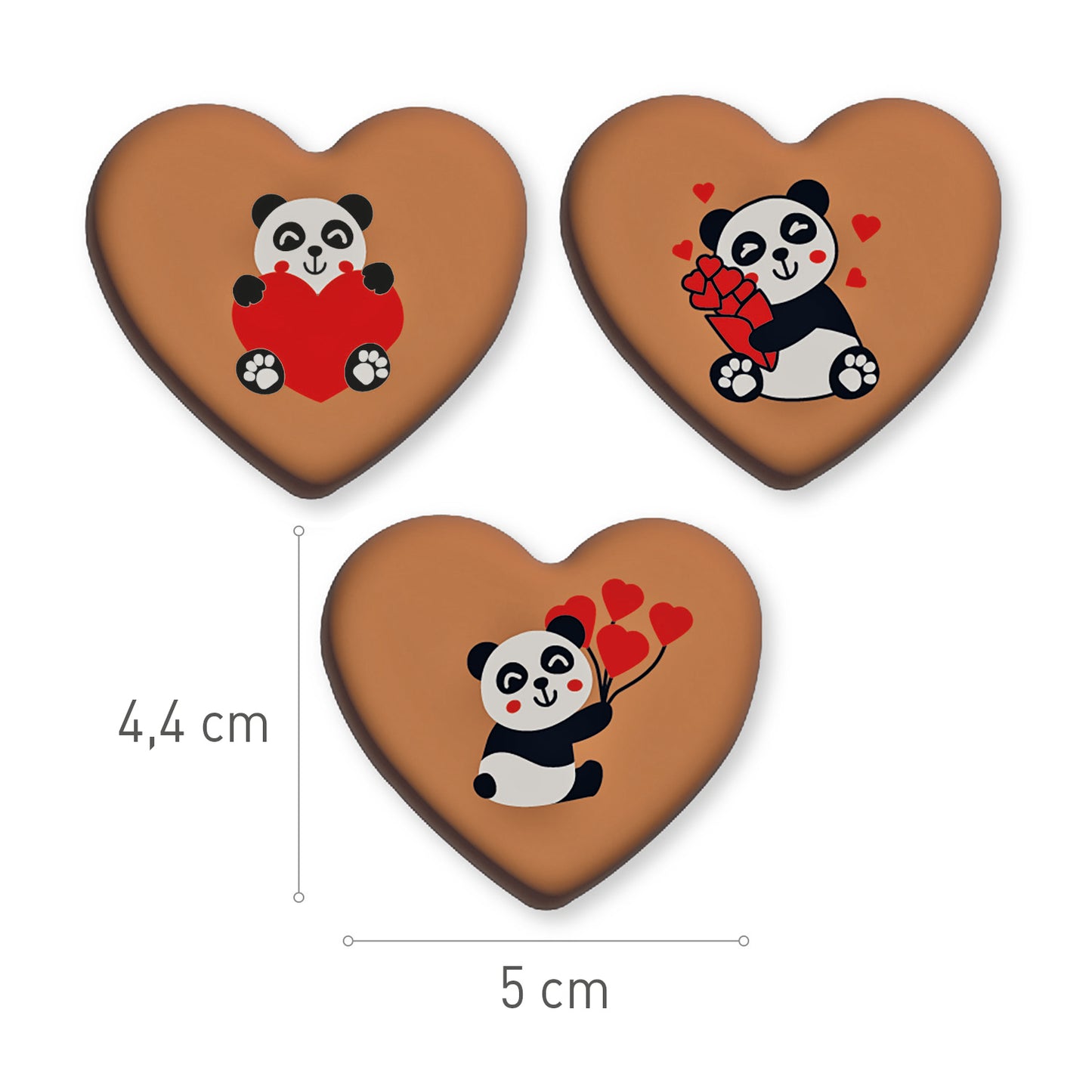 ASSORTED PANDA BEAR HEARTS MILK CHOCOLATE 50X44MM