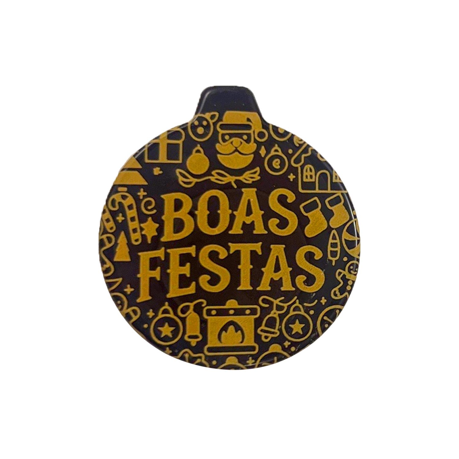 BOAS FESTAS SINAL DE CHOCOLATE PRETO 39X45MM