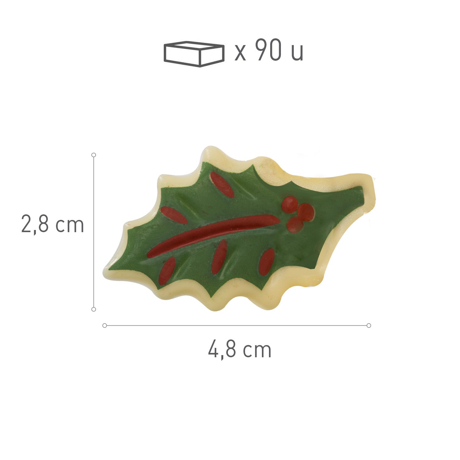 DECORACION CHOCOLATE BLANCO HOJA DE ACEBO NAVIDAD 90UDS