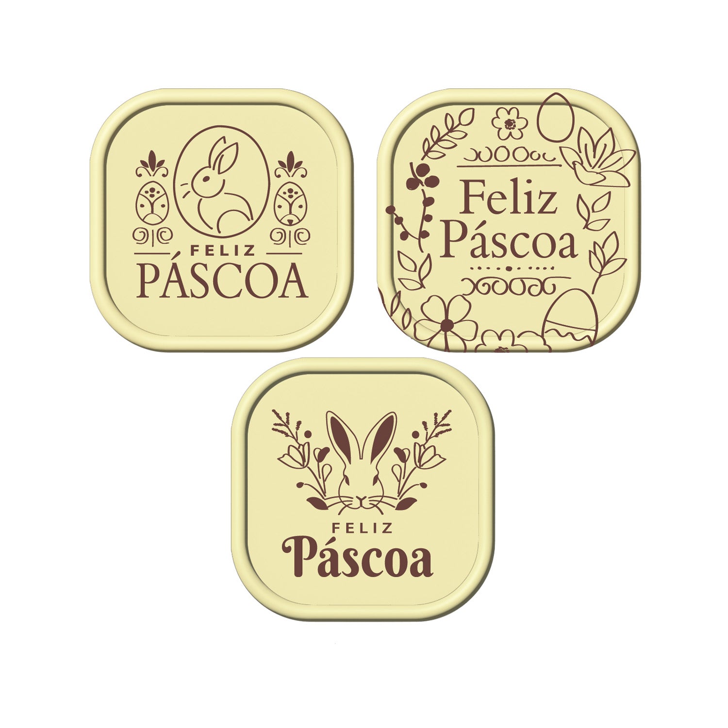 WHITE CHOCOLATE PLAQUE HAPPY EASTER PORTUGAL 49 X 49 MM 45 PCS