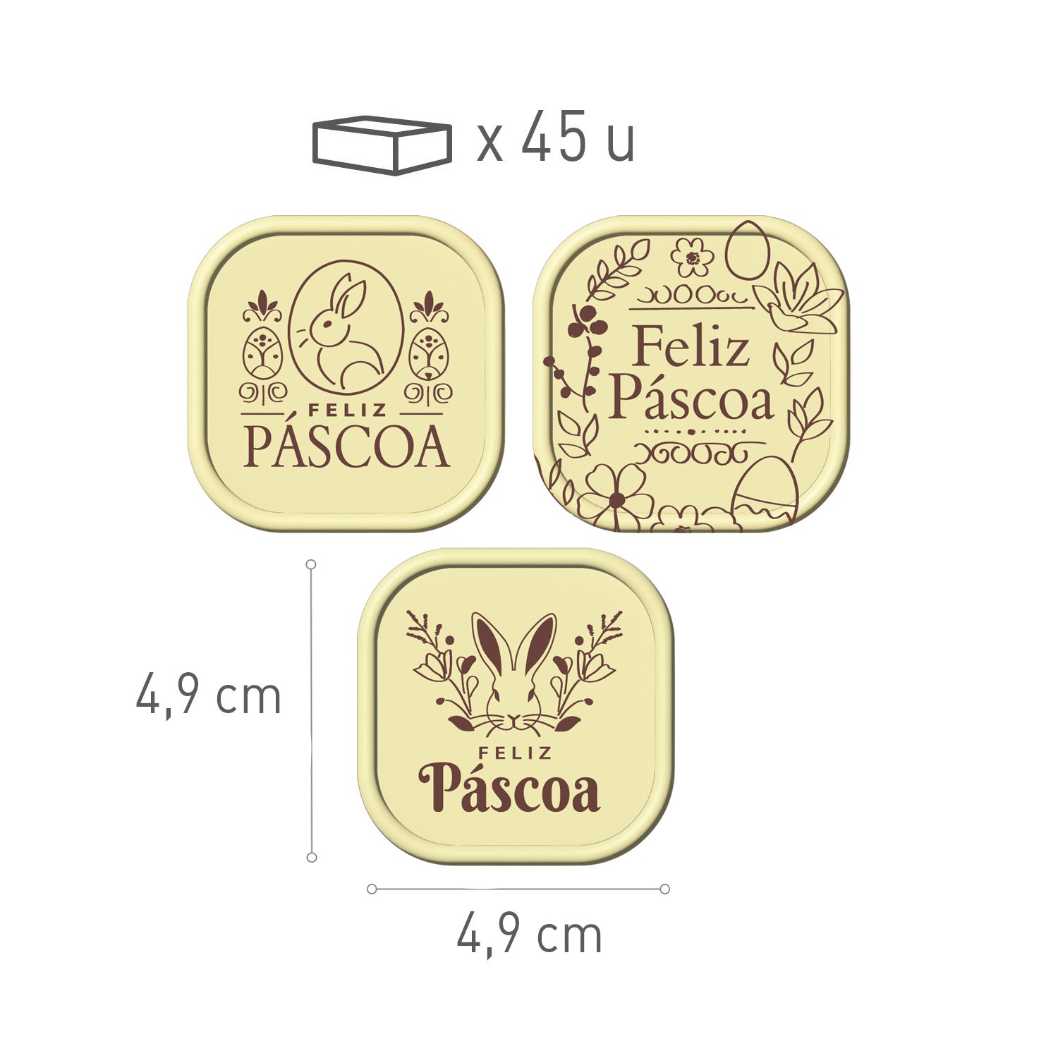 WHITE CHOCOLATE PLAQUE HAPPY EASTER PORTUGAL 49 X 49 MM 45 PCS