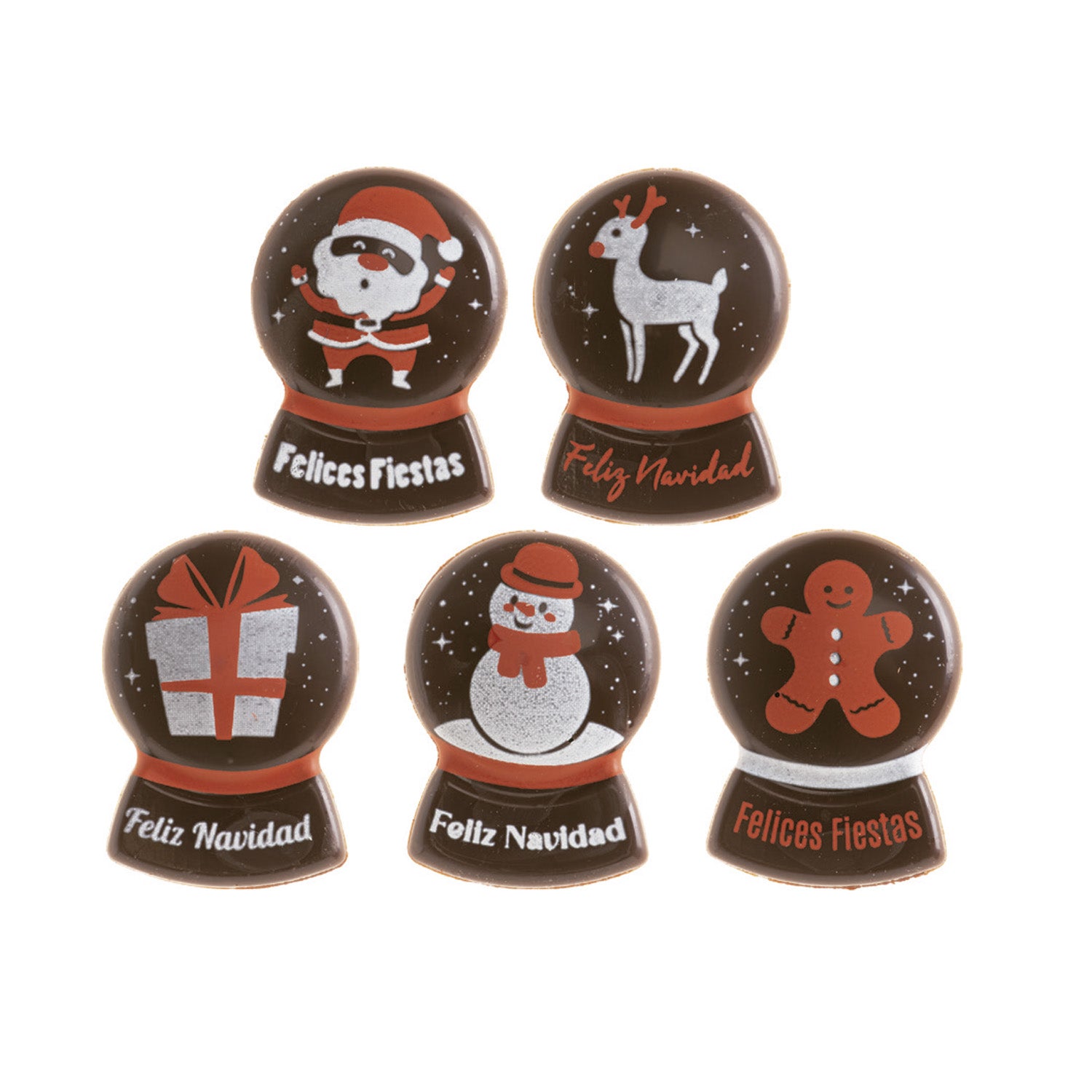 DECORACION CHOCO NEGRO SURTIDO BOLA NIEVE 5 MODELOS 120 UDS