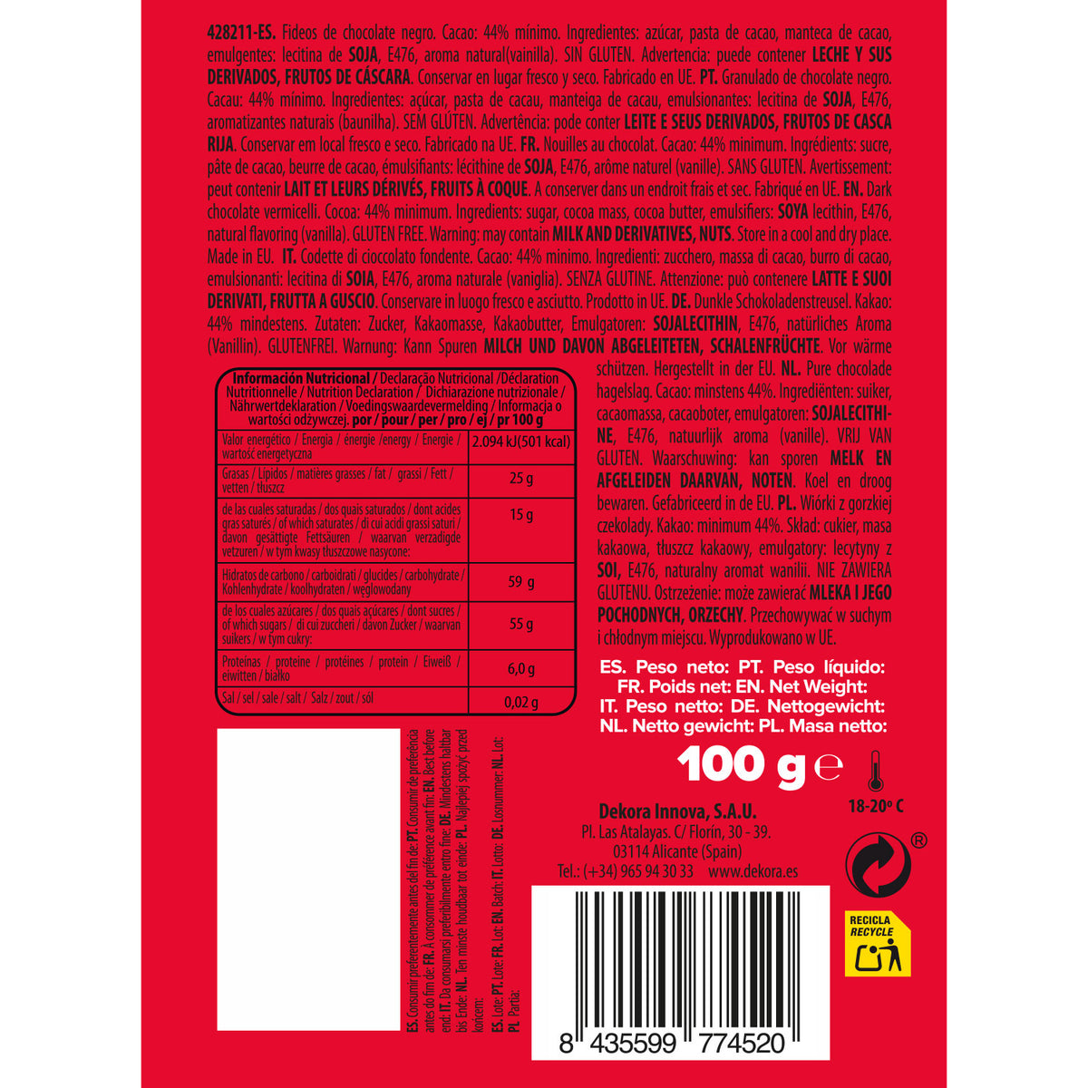 FIDEOS DE CHOCOLATE 100 GR