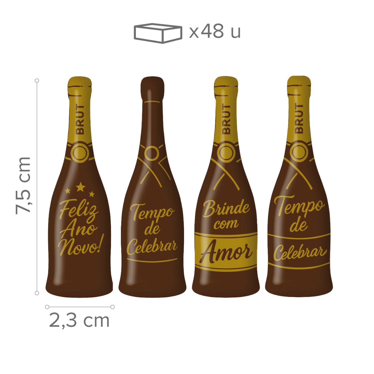 LETRERO CHOCO NEGRO SURTIDO CAVA FELIZ ANO NOVO 4 MOD 48UDS
