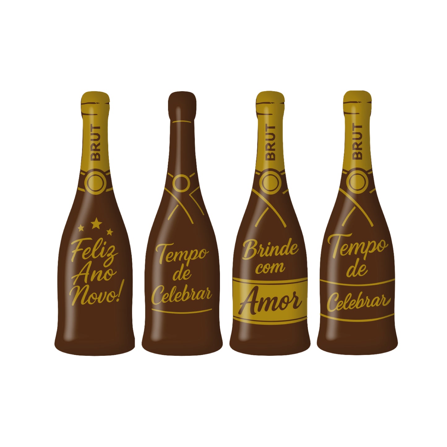 DECORAÇÃO CHOCOLATE NEGRO SORTIDO CAVA FELIZ ANO NOVO 48 UNID.