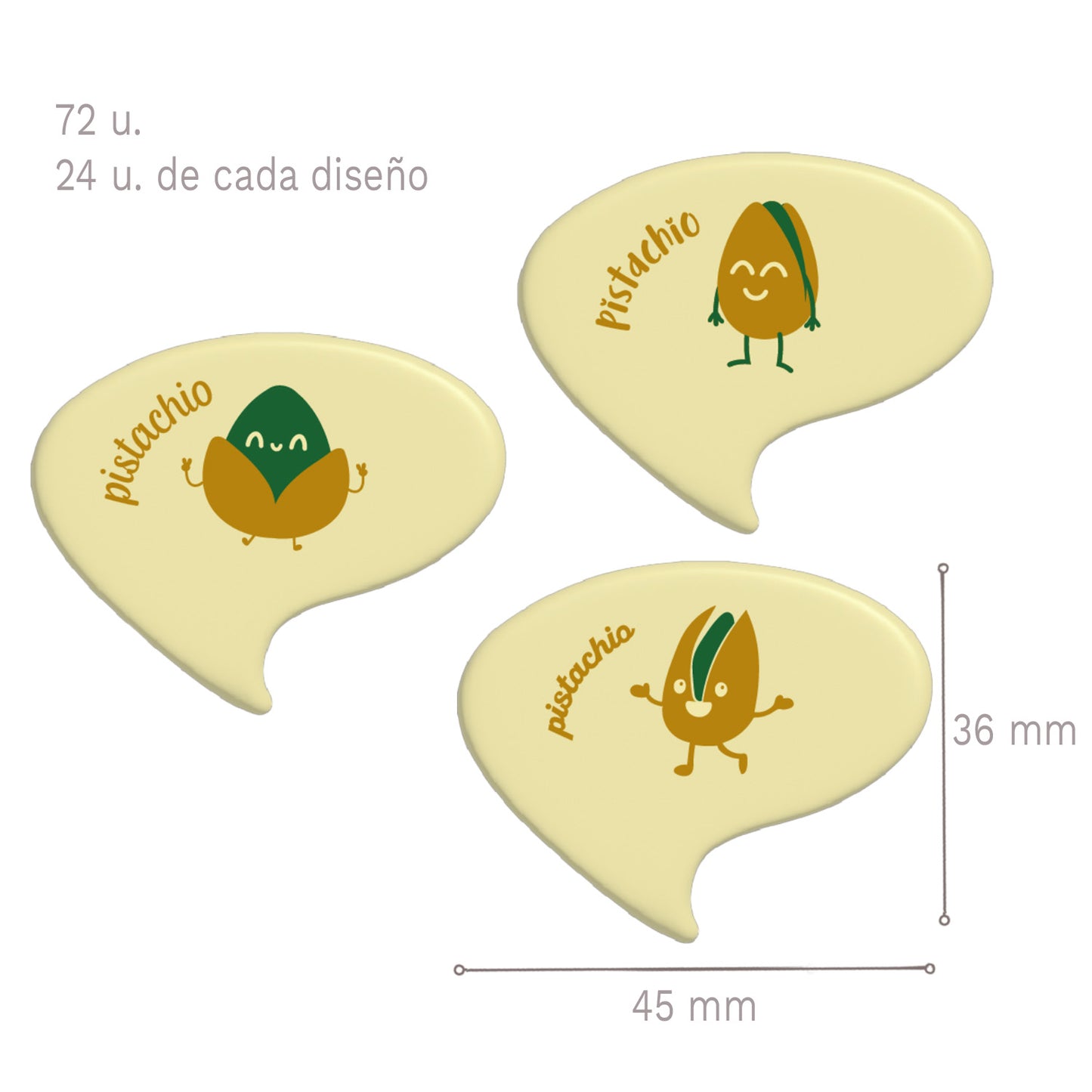SURTIDO CHOCO BLANCO PISTACHO  45X36 MM  72 UDS