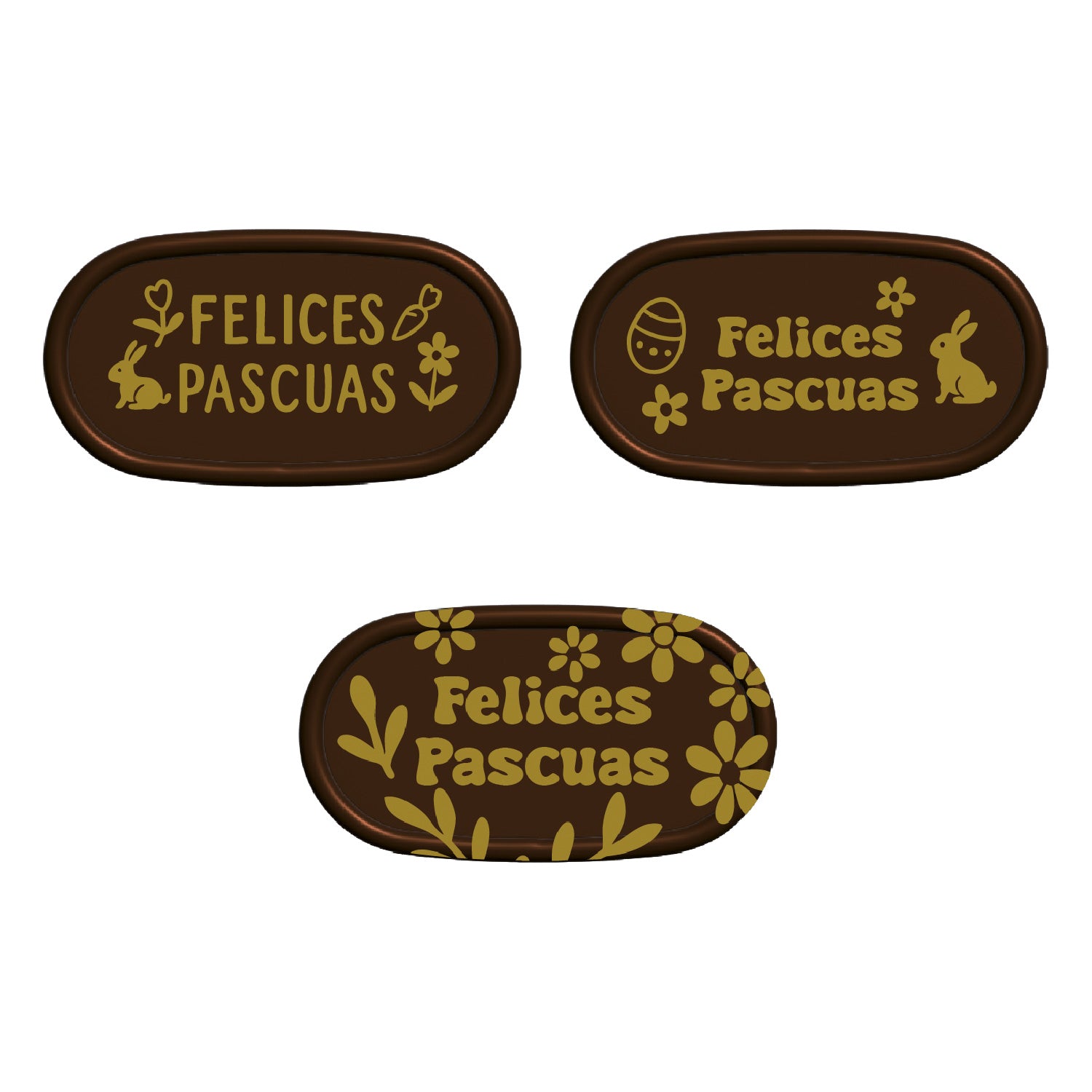 LETREROS CHOCO NEGRO FELICES PASCUAS 54X29 MM - 75 UDS