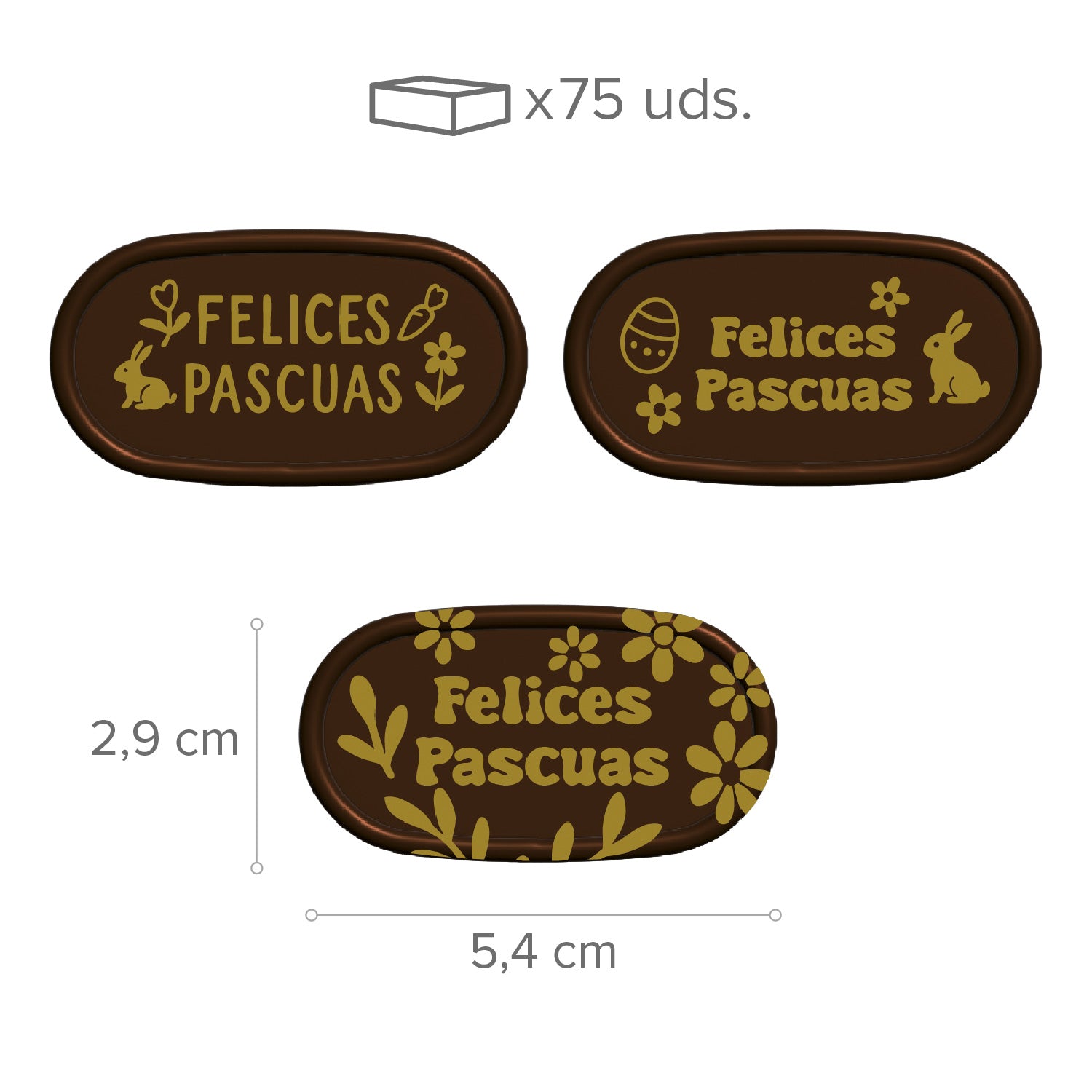 PANNEAUX NOIR CHOCO HAPPY EASTER 54X29 MM - 75 PCS.