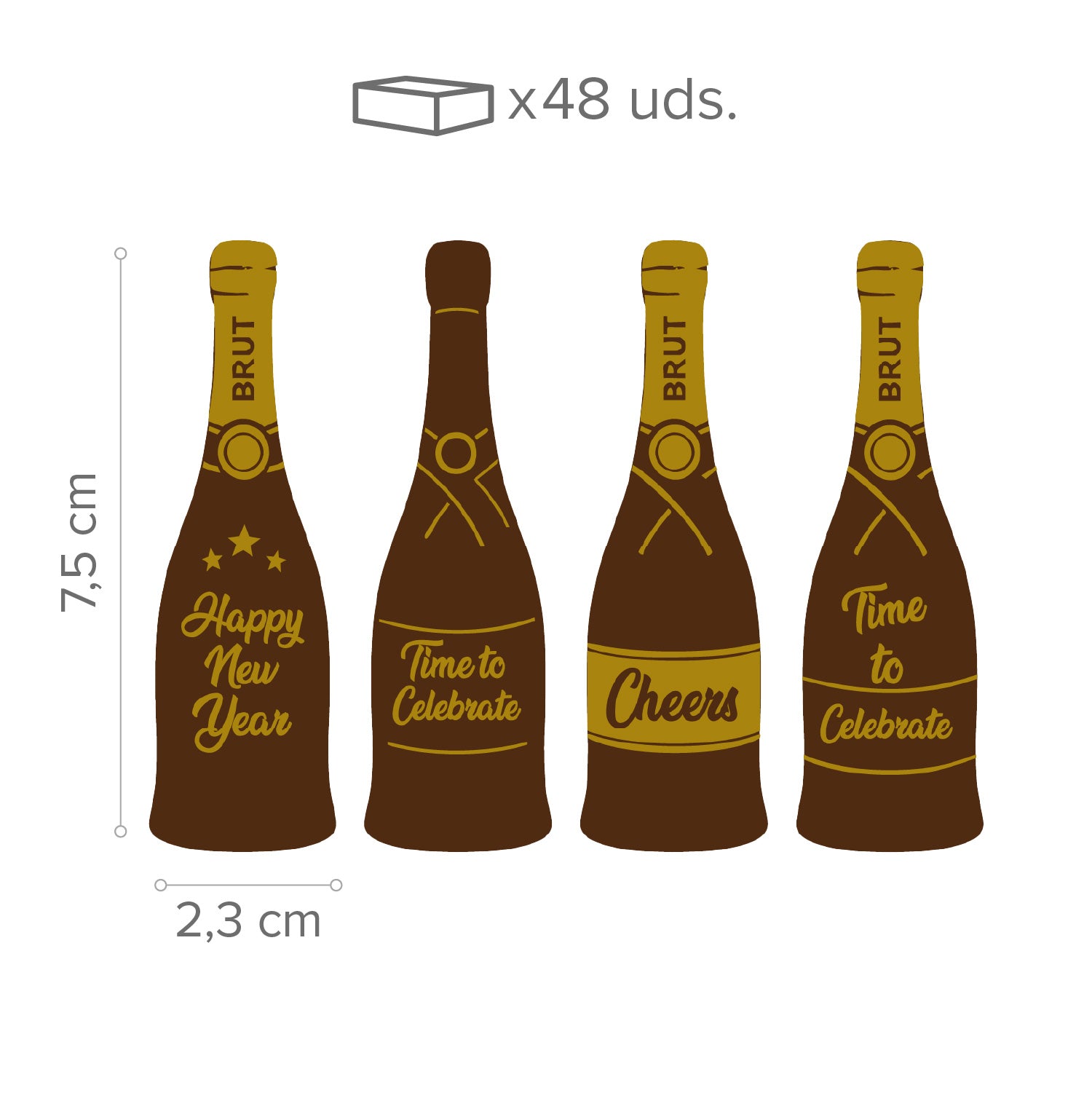 DECORAZIONE CIOCCOLATO FONDENTE ASSORTITO CAVA HAPPY NEW YEAR 48PZ