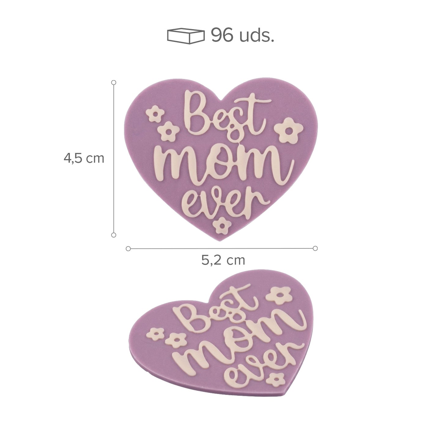 WHITE CHOCO DECOR LILAC HEART BEST MOM EVER 96PCS