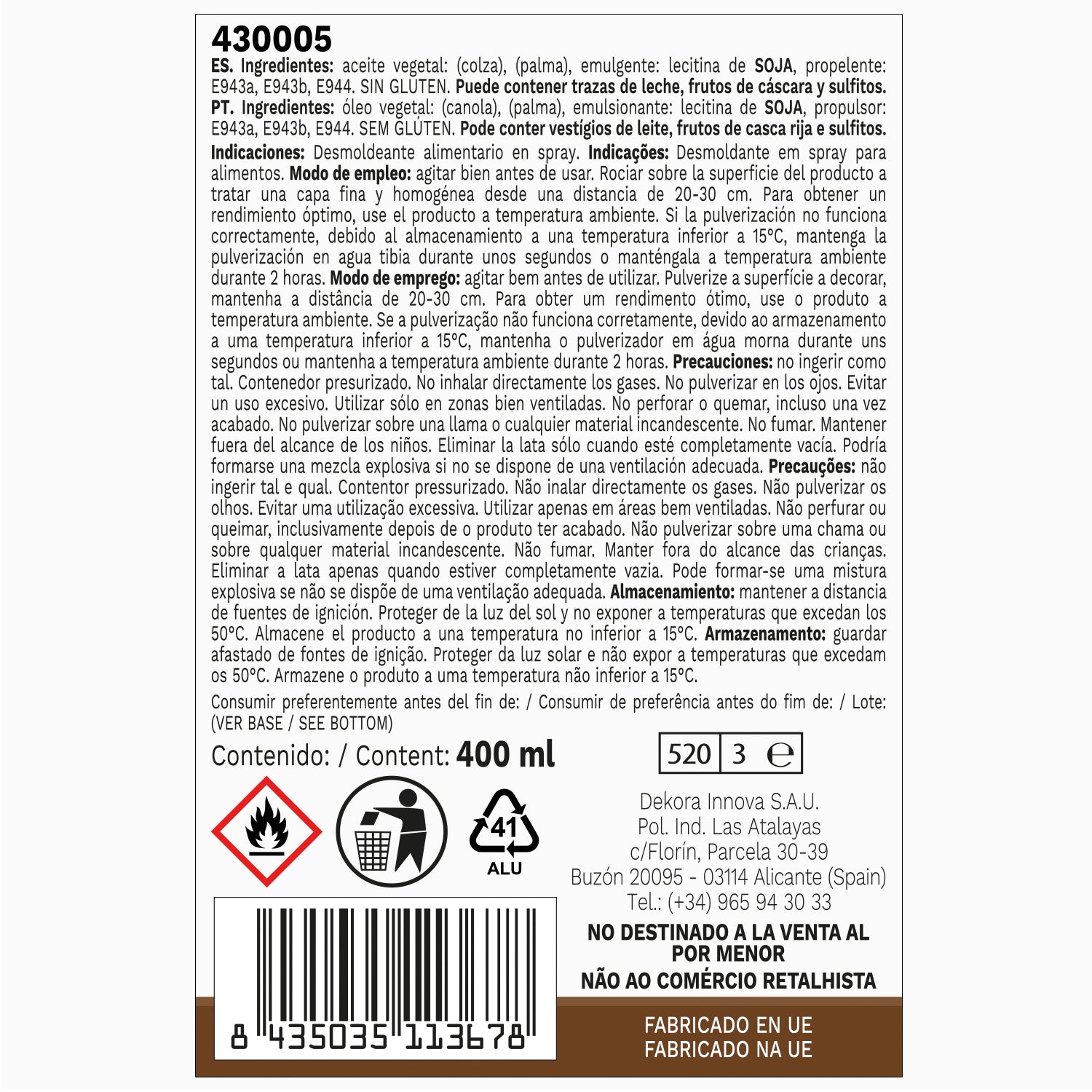 NON STICK DEMOULDING SPRAY 400ML