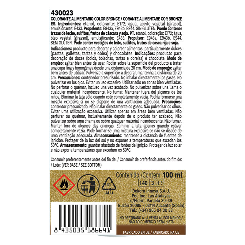 SPRAY ALIMENTARIO COLOR BRONCE PERLADO 100 ML