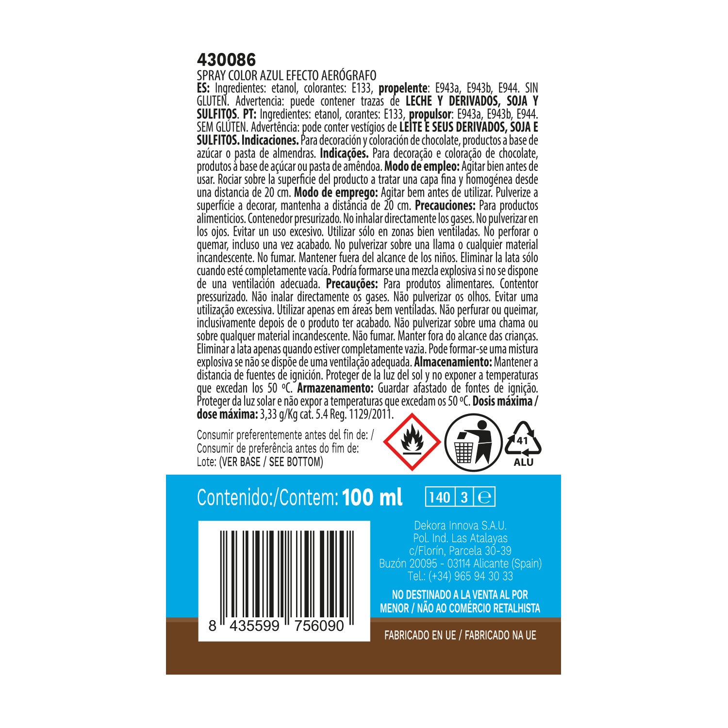 SPRAY COMESTÍVEL EFEITO AIRBRUSH COR AZUL 100ML SEM E171